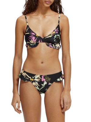 Bañador Scotch & Soda Printed Ruffled Bikini Bottom Mujer Negros | SN-SAS56893