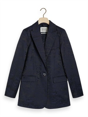 Blazers Scotch & Soda Feather Jacquard Single Breasted Mujer Azul Marino | SN-SAS56824