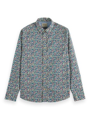 Camisas Scotch & Soda Allover Flower Print Hombre Verdes Flores | SN-SAS56512