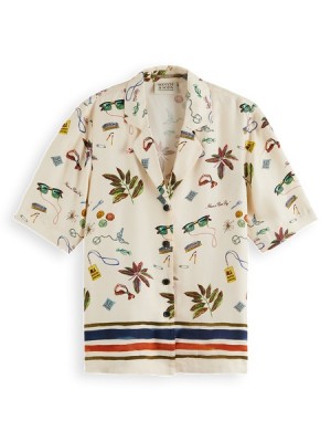 Camisas Scotch & Soda Camp With Border Print Mujer Beige | SN-SAS56761