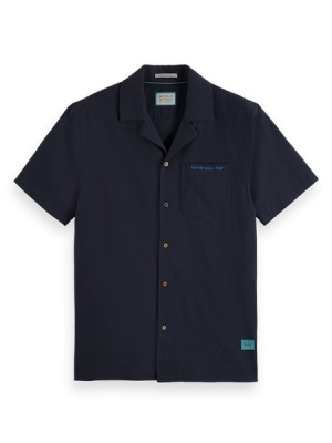 Camisas Scotch & Soda Crinkle Algodon Back-embroidery Hombre Azul Marino | SN-SAS56528