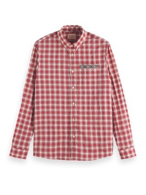 Camisas Scotch & Soda Crinkle Check With Tape Detail Hombre Rojos | SN-SAS56504