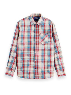 Camisas Scotch & Soda Denim Washed Checked Workwear Hombre Rojos | SN-SAS56526