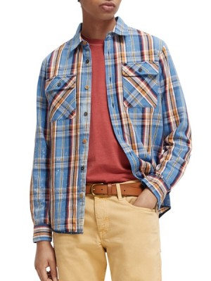 Camisas Scotch & Soda Distressed Regular-fit Flannel Checked Hombre Multicolor | SN-SAS56515