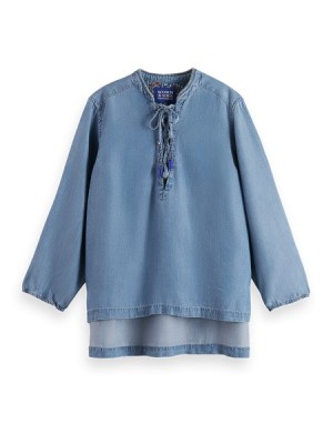 Camisas Scotch & Soda Encaje Up Denim Washed Indigo Tencel Mujer Azules | SN-SAS56757