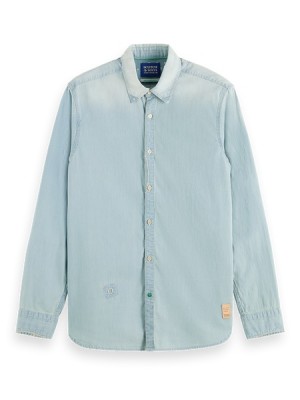 Camisas Scotch & Soda Ligeros Denim With Heavy Wash And Repair Details Hombre Azules | SN-SAS56510