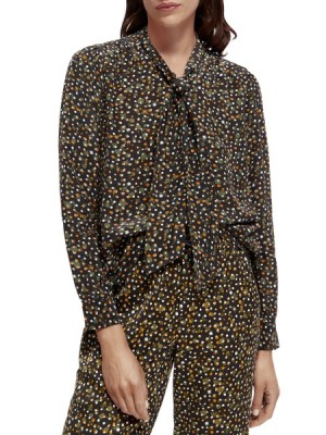 Camisas Scotch & Soda Ligeros With Ribbon Collar Mujer Marrom | SN-SAS56760