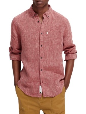 Camisas Scotch & Soda Linen Rolled-sleeve Hombre Rojos | SN-SAS56514