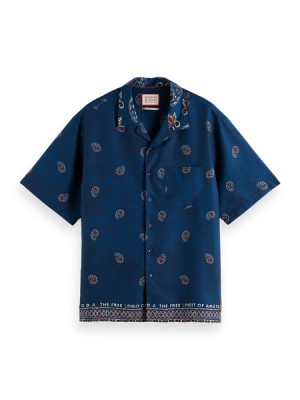 Camisas Scotch & Soda Placed Printed Tencel Hombre Azules | SN-SAS56502