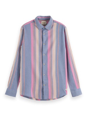 Camisas Scotch & Soda Regular Fit A Rayas Organic Algodon Hombre Azules Rosas | SN-SAS56518