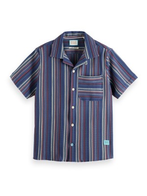 Camisas Scotch & Soda Structured Sleeve Stripe Hombre Multicolor Azules Rosas | SN-SAS56500