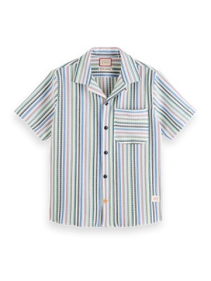 Camisas Scotch & Soda Structured Sleeve Stripe Hombre Multicolor Azules Rojos | SN-SAS56508