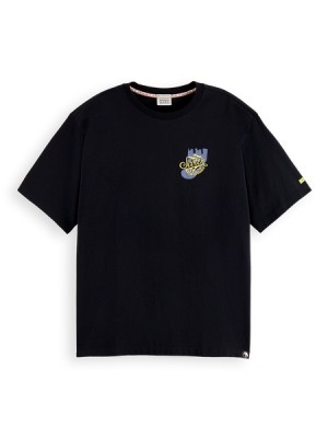 Camiseta Scotch & Soda Algodon In Conversion Estampados Loose Fit Mujer Negros | SN-SAS56743