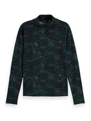 Camiseta Scotch & Soda All Over Printed Mockneck Long Sleeve Mujer Verdes | SN-SAS56740