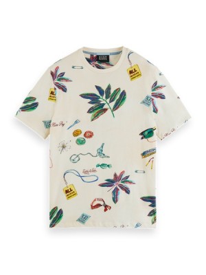 Camiseta Scotch & Soda Big Aop Hombre Beige | SN-SAS56499