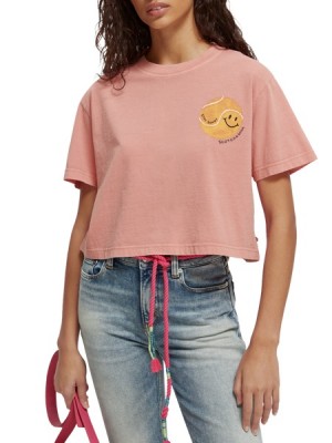 Camiseta Scotch & Soda Cropped Organic Algodon Artwork Mujer Rosas | SN-SAS56736