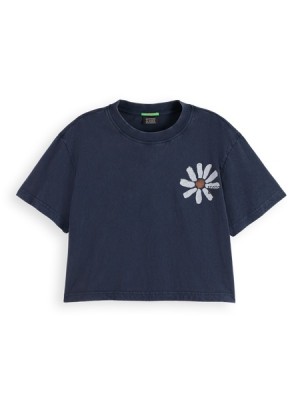 Camiseta Scotch & Soda Cropped Organic Algodon Artwork Mujer Azul Marino | SN-SAS56737