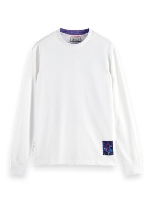 Camiseta Scotch & Soda Day & Night Long Sleeve Hombre Blancos | SN-SAS56492