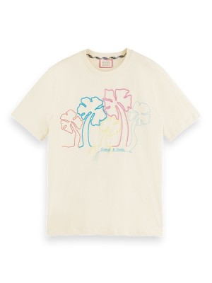 Camiseta Scotch & Soda Embroidered Artwork Hombre Grises | SN-SAS56485