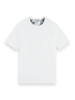 Camiseta Scotch & Soda Garment Dye Pocket Hombre Blancos | SN-SAS56449