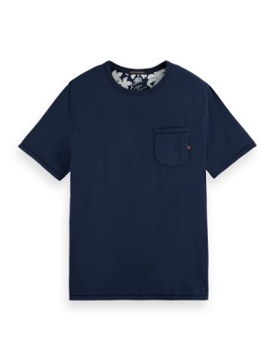 Camiseta Scotch & Soda Garment Dye Pocket Hombre Azul Marino | SN-SAS56451