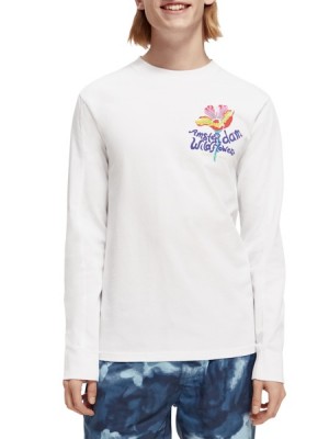 Camiseta Scotch & Soda Organic Algodon Long-sleeved Hombre Blancos | SN-SAS56457