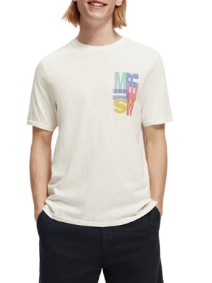 Camiseta Scotch & Soda Regular Fit Artwork Hombre Azules Blancos | SN-SAS56442
