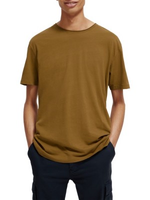 Camiseta Scotch & Soda Relaxed Fit Raw-edge Organic Algodon Hombre Kaki | SN-SAS56465