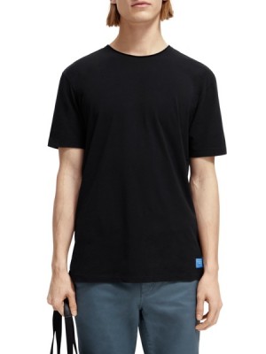 Camiseta Scotch & Soda Relaxed Fit Raw-edge Organic Algodon Hombre Negros | SN-SAS56473