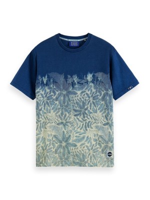 Camiseta Scotch & Soda Washed Indigo Degrade Estampados Effect Hombre Azules | SN-SAS56466