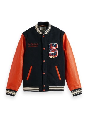 Chamarras Scotch & Soda Cuero College Bomber Hombre Azul Marino | SN-SAS56607