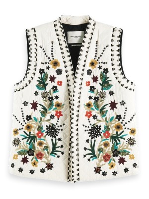 Chamarras Scotch & Soda Embroidered Gilet Mujer Beige | SN-SAS56860