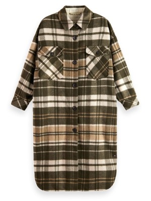 Chamarras Scotch & Soda Lana Blend Checked Long Mujer Verdes | SN-SAS56858