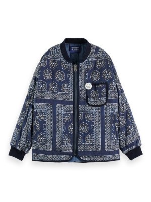 Chamarras Scotch & Soda Reversible Chambray Bomber Mujer Azules | SN-SAS56859