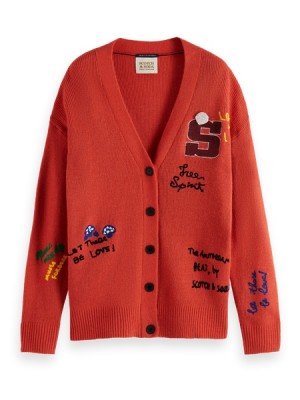 Cárdigan Scotch & Soda Varsity Embroidered Mujer Rojos | SN-SAS56717