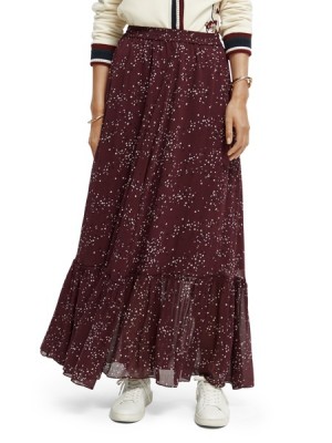 Falda Scotch & Soda Tiered Printed Chiffon Maxi Mujer Rojos | SN-SAS56772