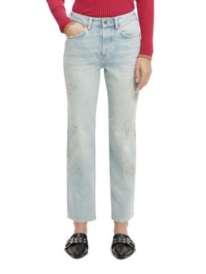 Jeans Scotch & Soda The Sky High-rise Directo Leg Embroidered Mujer Azules Claro | SN-SAS56828