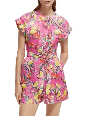 Mono Scotch & Soda Printed Linen Mujer Naranjas Morados | SN-SAS56789