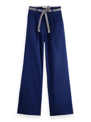 Pantalon Scotch & Soda Rose Plisado High-rise Anchos Leg Workwear Mujer Azules | SN-SAS56848
