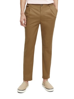 Pantalon Scotch & Soda The Blake Regular Slim Fit Plisado Poplin Hombre Kaki | SN-SAS56553