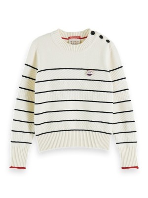 Pullover Scotch & Soda Button Shoulder A Rayas Mujer Beige | SN-SAS56720