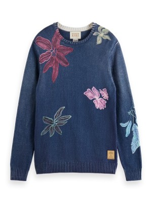 Pullover Scotch & Soda Printed Crewneck Hombre Azul Marino Multicolor | SN-SAS56418