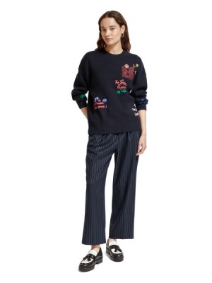 Pullover Scotch & Soda Varsity Embroidered Mujer Azul Marino | SN-SAS56716