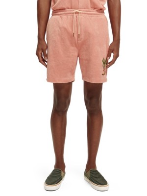 Short Scotch & Soda Embroidered Towelling Bermuda Hombre Rosas | SN-SAS56660