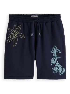 Short Scotch & Soda Placed Embroidery Sweat Hombre Azul Marino | SN-SAS56628