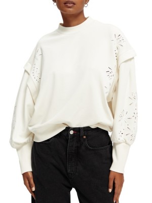 Sudaderas Scotch & Soda Embroidered Oversized Puff Sleeve Mujer Amarillos Claro Blancos | SN-SAS56722