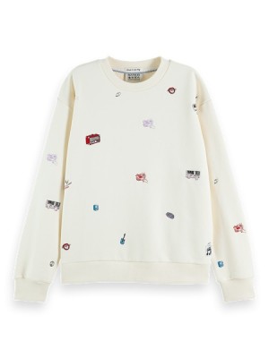 Sudaderas Scotch & Soda Relaxed Fit Embroidered Mujer Blancos | SN-SAS56726