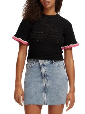 Tops Scotch & Soda De Punto Pointelle Crop Mujer Negros | SN-SAS56708