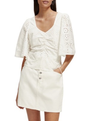 Tops Scotch & Soda Flutter Sleeved Organic Algodon Mujer Blancos | SN-SAS56764