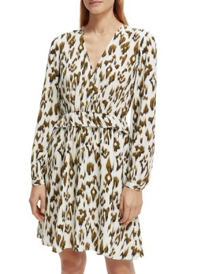 Vestido Scotch & Soda Long-sleeved Printed V-neck Mini Mujer Verdes | SN-SAS56787